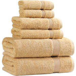 Superior Luxury Cotton Bath Towel - 6 Piece Set, Premium Egyptian Cotton Towels, Gold
