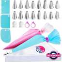 Riccle Piping Bags and Tips Set, 11.8 Inch 100 Anti Burst Piping Bags, 124 Pcs Cake Decorating Kit with 16 Piping Tips, 1 Reusable Pastry Bags, 3 Cake Scrapers, 2 Couplers, and 2 Icing Bags Ties