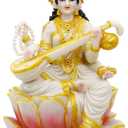 Big Hindu Goddess Saraswati Statue - 8.7H Marble Look Indian Idol Saraswati Figurine India Diwali Murti Pooja Sculpture Home Office Temple Mandir Puja Item Altar Shrine Spiritual Decor