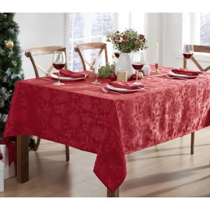 Newbridge Christmas Carol Holiday Noel Damask Fabric Tablecloth, 52 x 52 Inch Square, Grey, Holly Leaf Poinsettia Weave, Wrinkle Free Soil Resistant Easy Care Table Cover