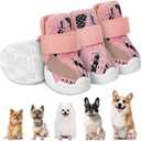 SlowTon Dog Shoes for Small Size Dogs - Soft Rubber Sole Dog Boots & Paw Protector for Summer Hot Pavement Winter Snow, Breathable Booties for Outdoor Walking Indoor Hardwood Floor, Pink, 5 (#5 (Width 1.88 inch) for 22.0-27.6 lbs)