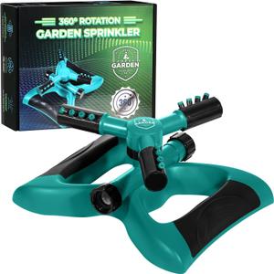 Joeys Sprinkler for Yard, Rotating Garden Sprinkler with 3 Adjustable Arms, Weighted Base, Expandable Connection, Lawn and Yard Sprinklers (Green)