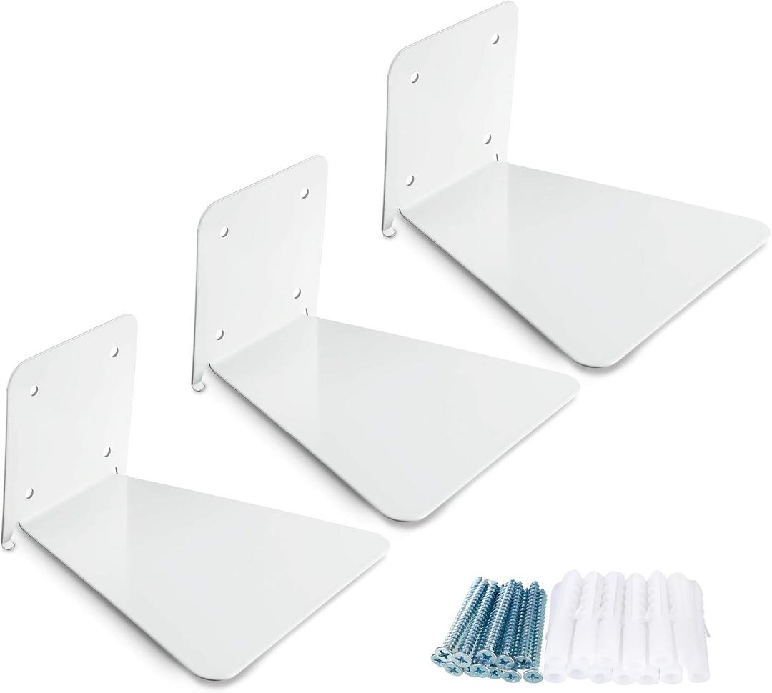 Jetec 3 Pack Invisible Floating Bookshelf Wall Mounted Floating Bookshelves Heavy Duty Book Organizers Hidden Book Shelf Metal Shelves Holder for Books Bedroom Living Room Home Office (White)