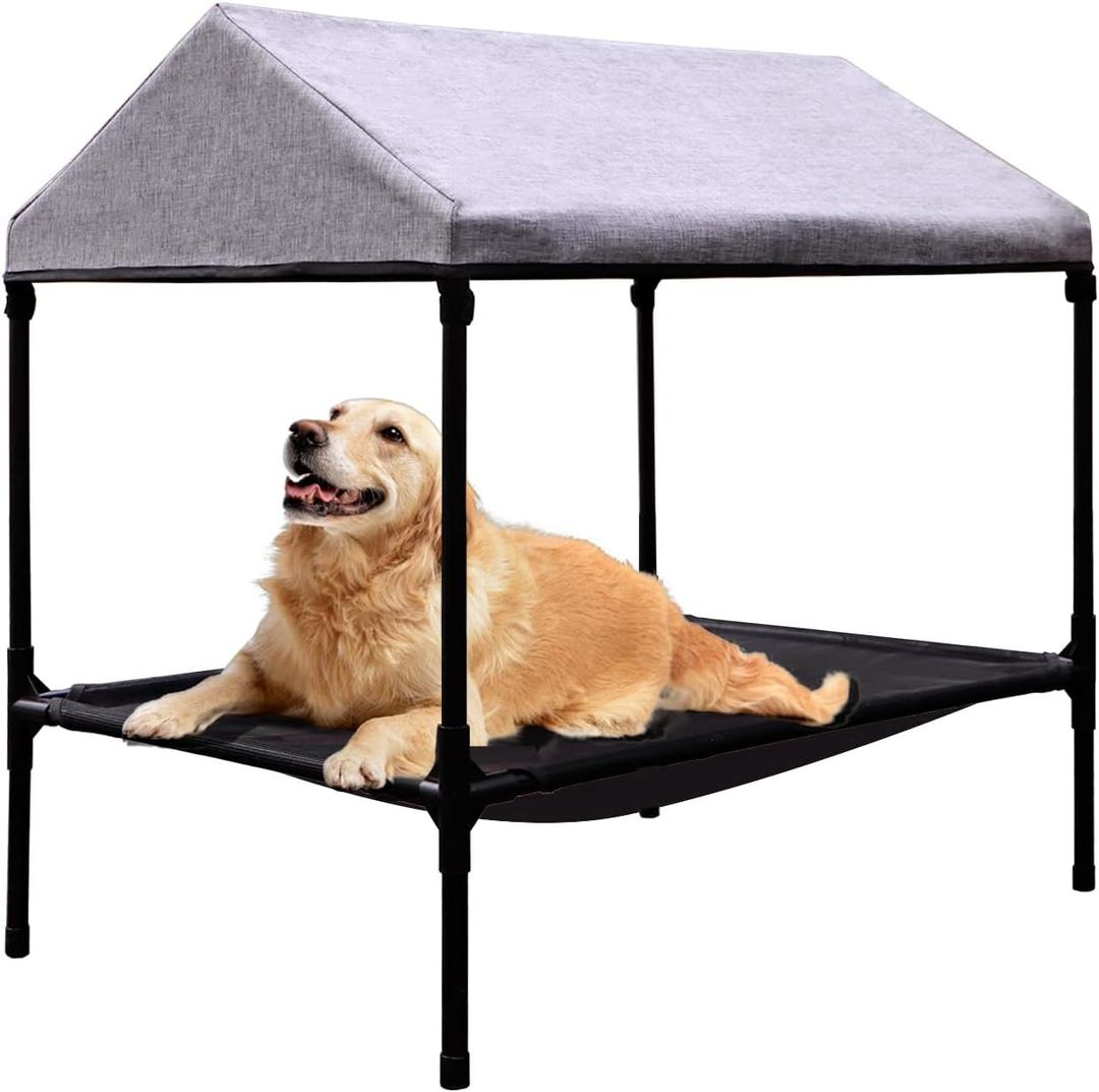 Elevated Dog Bed with Canopy, Outdoor Dog Bed with Removable Shade Tent for Small Medium Dogs, Breathable, Easy to Clean(36" x 25") (Bring a shed 24"x34", black)