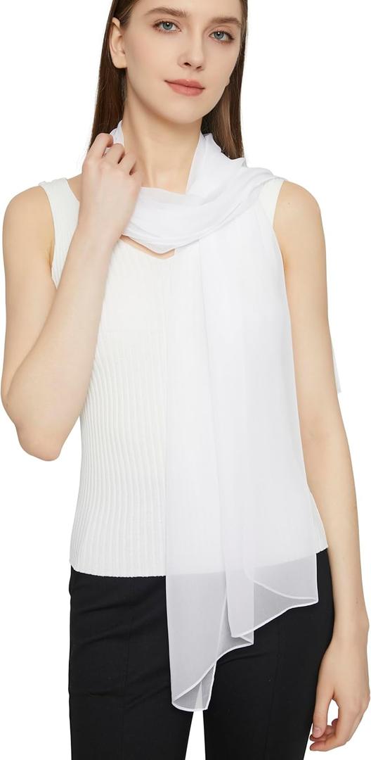 PANTONIGHT Long Chiffon Sheer Scarf For womens (073 White)