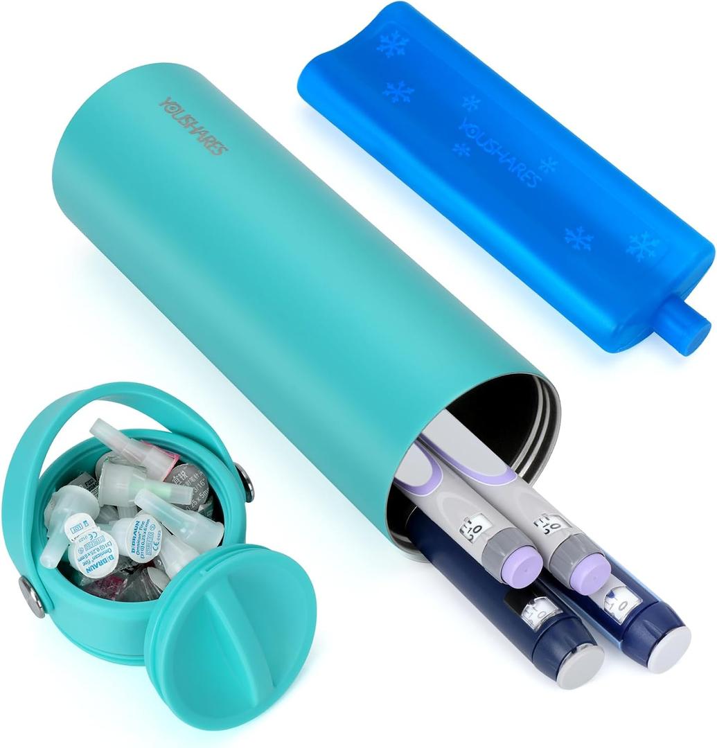YOUSHARES Insulin Cooler Travel Case - 48H Non-Electric Cooling Bottle with TSA Approved Ice Pack, Diabetic Medication Pen Vials Refrigerator, Medical Carry Case Portable for GLP-1 Pens