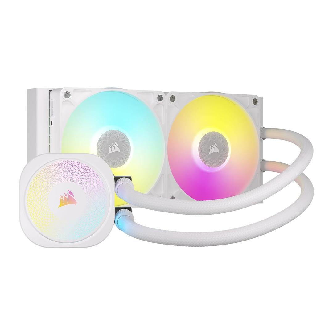CORSAIR iCUE Link Titan 240 RX RGB Liquid CPU Cooler 240mm AIO Low-Noise FlowDrive Cooling Engine Intel LGA 1851/1700, AMD AM5/AM4 2X RX120 RGB Fans iCUE Link System Hub Included White