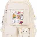 Kawaii Backpack for Teen Girls, Cute Aesthetic High Middle School College Bookbag with Accessories, Beige (Medium)