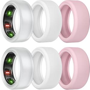 2 x Cover for UltraHuman Ring AIR/Oura Ring Gen 4/ Gen3, 3Pack Elastic Ring Case Protector for Gym and Working Out (2Pink+2Clear+2White, S (6/7/8/9/10))