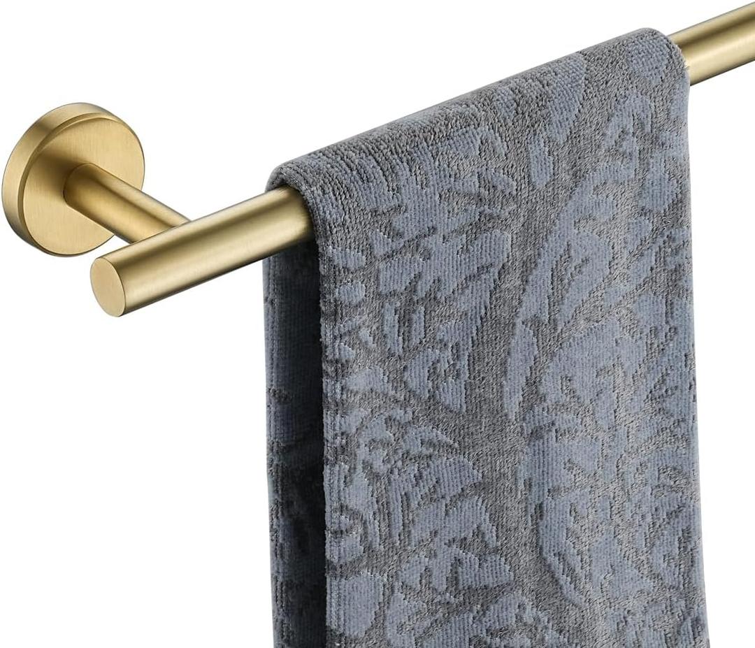 JQK Bathroom Towel Bar, Brushed Gold 9 Inch 304 Stainless Steel Thicken 0.8mm Towel Rack, Towel Holder Wall Mount, Total Length 12.1 Inch TB110L9-BG (12 Inch, Gold)