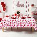 4 Pack Valentines Decorations, 108" X 54" Valentines Tablecloths, Heart-shaped Disposable Red Pink Tablecloths Love Plastic Table Cover, Galentines Decorations Party Supplies for Wedding Birthday