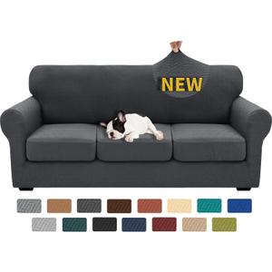 XINEAGE 2025 New 4 Pieces Couch Covers for 3 Cushion Couch Super Stretch Thick Soft Sofa Cover Anti Slip Sofa Slipcover Dogs Cats Furniture Protector (Dark Gray, 71"-91")