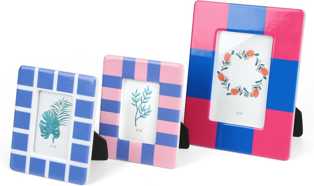 Set of 3 Picture Frame Tabletop - Colored Ceramic Photo Frames Table Top Display 2 of 2x3, 1 of 3x5 Horizontal Vertical Formats for Home Hotel Decor (Cant for Wall) Colored C
