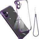 Frameless Phone case Compatible with iPhone 16 Plus Case Transparent Electroplated Purple Frameless Design with Camera Lens Protection case