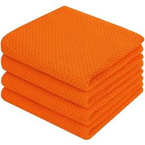 Homaxy 100% Cotton Waffle Weave Kitchen Dish Towels, Ultra Soft Absorbent Quick Drying Cleaning Towel, 13 x 28 Inches, 4-Pack, Orange