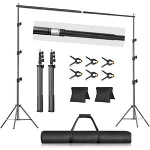 EMART 10x10FT Backdrop Stand, Photo Studio Back Drop Adjustable Stand with 6 Backdrop Clamps,2 Sandbags and Carry Bag,Heavy Duty Background Support System Kit for Photography,Parties,Wedding,Video