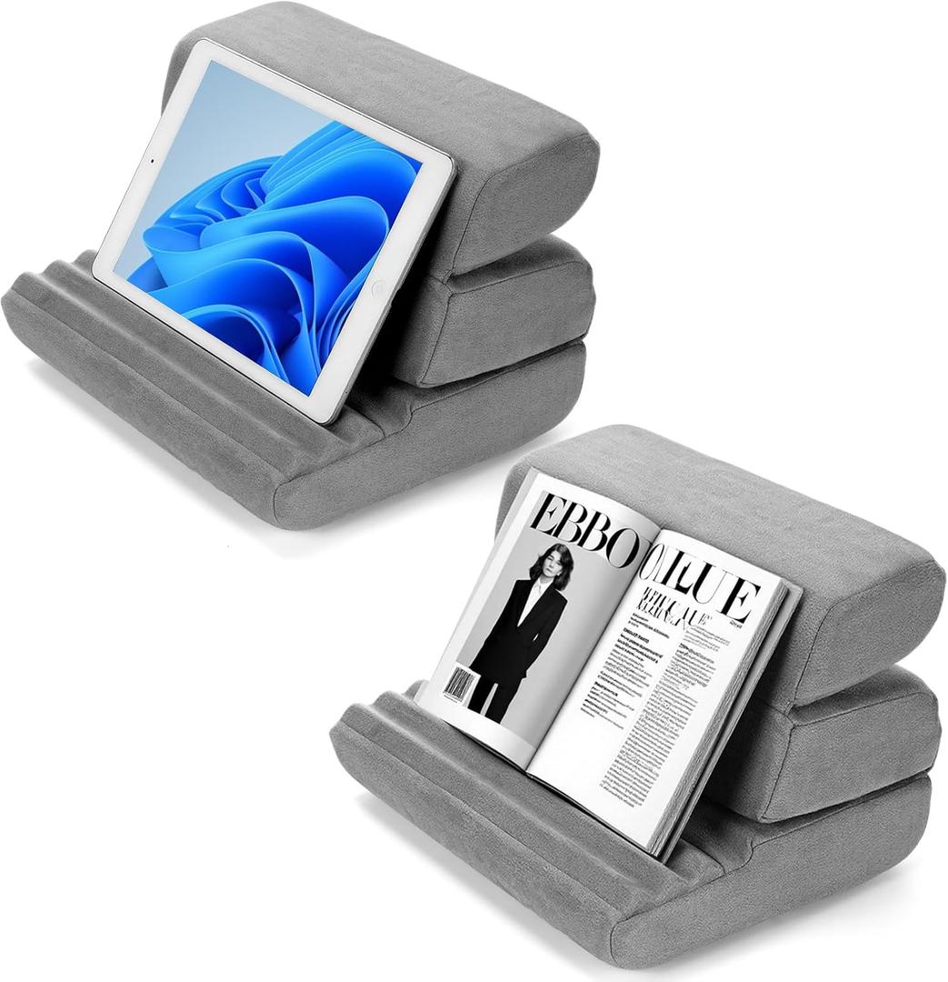 Weysat 2 Pack Tablet Pillow Stands for Lap with 3 Viewing Angles Adjustable Foldable Soft pad Holder for Bed and Desk Compatible with Ipad Pro 13 12 11 10.5 Air Mini 5 4 3 2 Phone 16 15 14 E-Reader