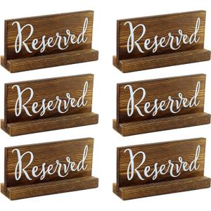 Darware Wooden Reserved Signs for Tables (6-Pack, Brown); Rustic Real Table Signs with Sign Holders for Weddings, Special Events, and Restaurant Use