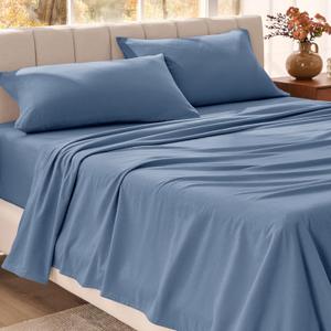 Bare Home Organic Cotton Flannel Sheet Set - Queen Size - 100% Cotton - Double Brushed for Extra Softness & Comfort - Warm, Cozy, and Durable - Breathable - Bed Sheets (Queen, Coronet Blue)