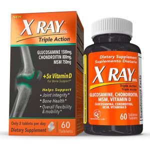X Ray Dol Triple Action Joint Support Supplement with Glucosamine 1500mg, Chondroitin 800mg, MSM 750mg and 5X Vitamin D for Healthy Joints, Bones & Cartilage - 60 Count per Bottle - 1 Pack