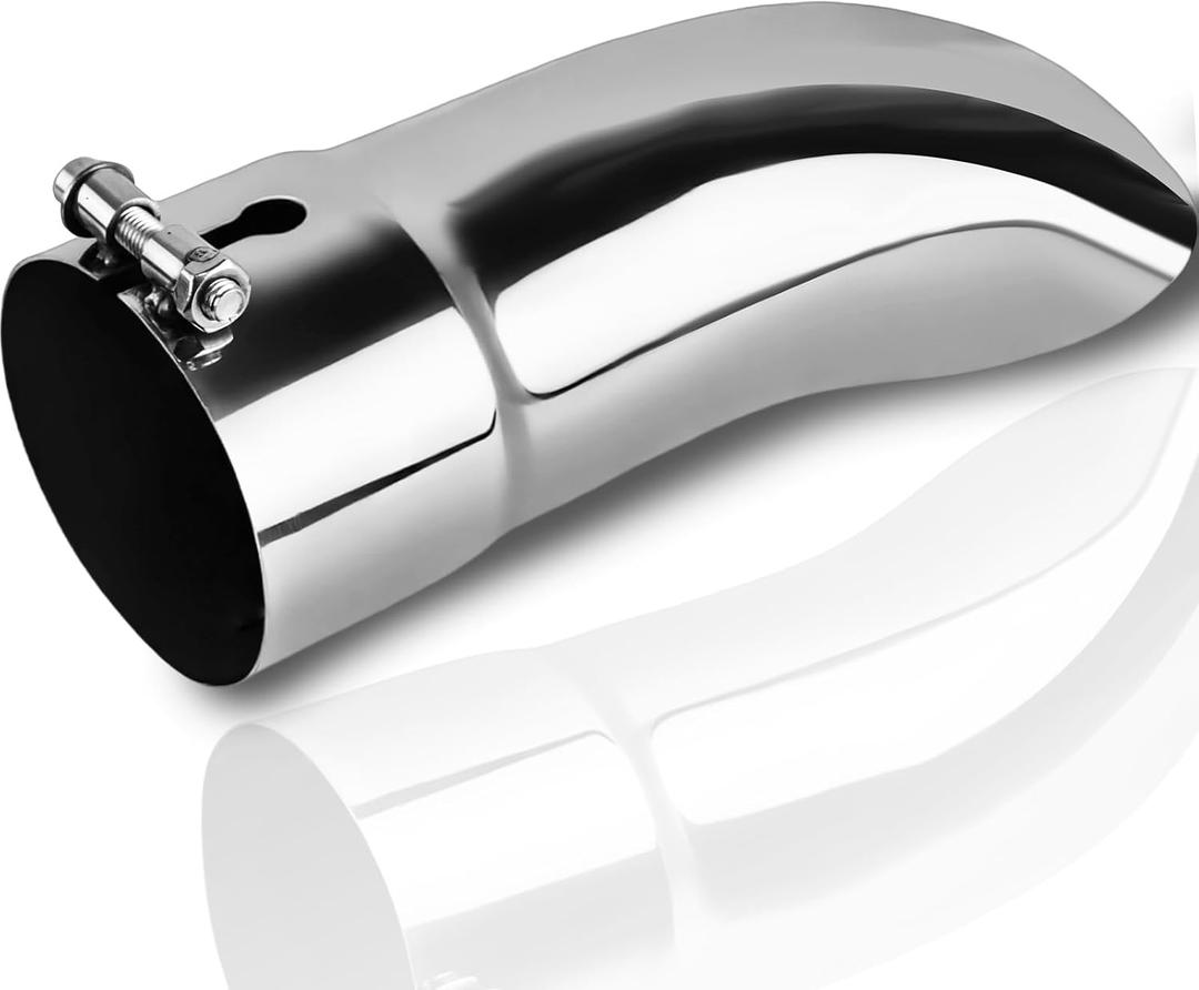 Mupera 2.5 Inch Inlet Turn Down Exhaust Tip, 2.5" Outlet, 9" Long Stainless Steel Professional Turn Down Tailpipe Tip with Bolt-On for all 2.5 Inch Outside Diameter Tailpipe