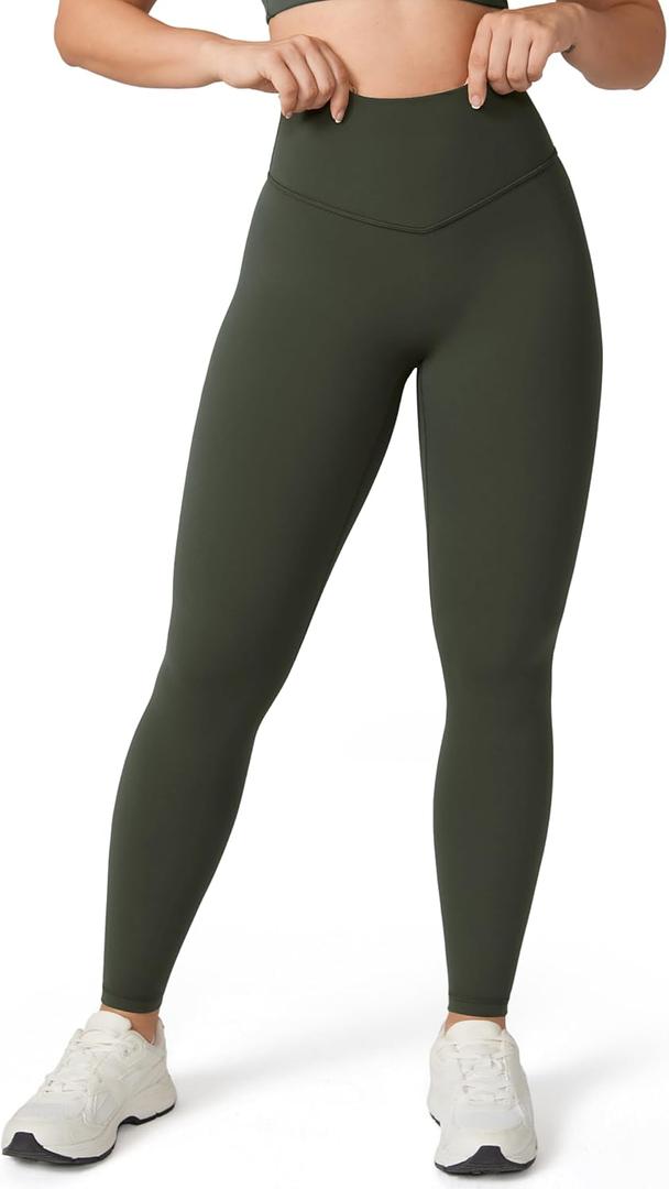 UNISSU Hugcurve No Front Seam Full Length High Waisted Workout Leggings for Women Buttery Yoga Pants Athletic Tights - 28'' (Green, XS)
