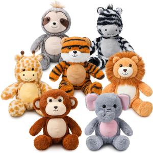 Civaner 7 Pcs Stuffed Animals Bulk 12.5 Inch Cute Soft Animal Plush Toys for Kids Birthday Gifts Baby Shower Party Decorations(Bright Color,Forest)