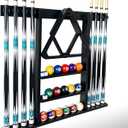 Wall Mount Pool Cue Stick Holder, Black Solid Wood Rack for 8 Cues