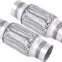 2PCS Exhaust Flex Pipe Stainless Steel Braid 2.25"Inch x 6"Inch w/Ends 8"Inch Long Heavy Duty