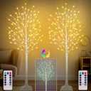 2 Pack 6FT Lighted Birch Tree with 260 LEDs Warm White and Multicolor Lights, 8 Functions Remote Faux Light Up Twig Christmas Tree with Lights for Indoor Outdoor Xmas Holiday Party Decoration