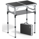 Anbte Folding Camping Table, Aluminum 24" x 16" Adjustable Height Small Folding Table with Carrying Handle, Lightweight, Portable Camping Table Waterproof for Outdoor Indoor Picnic Beach BBQ (Black)