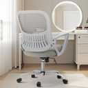 Office Computer Desk Managerial Executive Chair, Ergonomic Mid-Back Mesh Swivel Rolling Work with Wheels, Comfortable Lumbar Support, Comfy Arms for Home, Bedroom, Study, Student, Black (Grey)