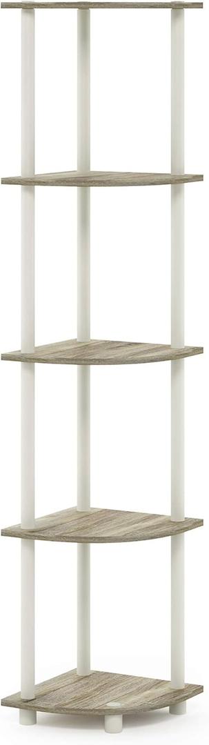 Furinno Turn-N-Tube 5 Tier Corner Display Rack Multipurpose Shelving Unit, 1-Pack, Sonoma Oak/White