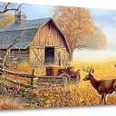 JEAWA Large Framed Canvas Painting - Watercolor Landscape Wall Decor, Country Picture with Wooden House and Green Trees, Cow Art Prints for Bedroom Living Room Home Decoration, 29x58 IN (58L" x 29W")