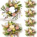 6 Pcs Small Easter Hanging Wreaths for Cabinets Artificial Purple Pink Yellow Berries Spring Mini Candle Rings Wreath for Home Kitchen Front Door Window Porch Wall Wedding Table Cnterpieces Decor