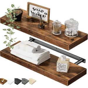 QEEIG Bathroom Floating Shelves for Wall - 15.7" Wall Mounted Shelf Over Toilet Farmhouse Home Decor Display Bookshelf Small 15.7 x 6.7 inch Set of 2, Rustic Brown