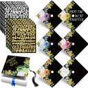 Feifeiya 14 Pcs DIY Graduation Cap Topper Sticker Flower Design Motivational Inspirational Cap Topper Decal with Alphabet Letter Stickers for Graduation Accessories(Half-side,Colorful)