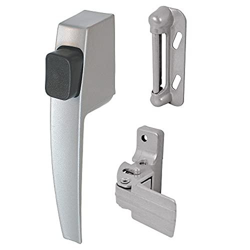 Prime-Line K 5006 Screen/ Storm Door Push Button Latch Set w/ Night Lock – Replace Old or Damaged Screen or Storm Door Handle – Aluminum Finish, Fits Doors 5/8 – 1-1/4” Thick (Single Pack)