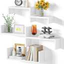 SRIWATANA Floating Shelves for Wall, Wall Shelves for Bathroom, Bedroom, Living Room, Kitchen, Office, Wood Shelves for Home Decor Set of 5 (Washed White)