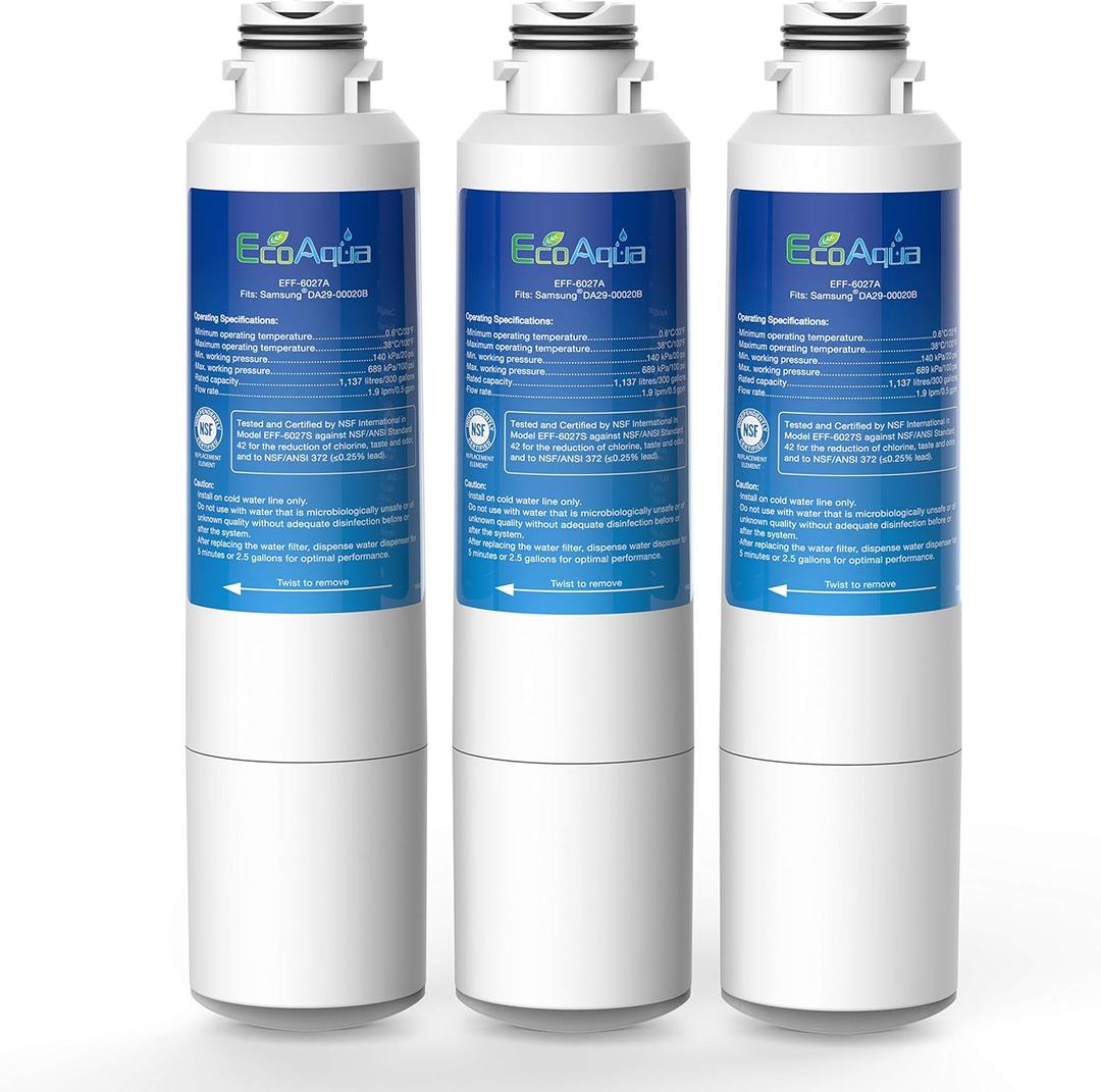 EcoAqua EFF-6027A Replacement Filter, Compatible with Samsung DA29-00020B, DA29-00020A, HAF-CIN/EXP, 46-9101 Refrigerator Water Filter, 3 Pack