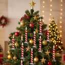 Soulchen 6 Pcs Candy Cane Striped Clip-on Candle Ornaments for Christmas Tree Vintage Retro Glass Frosted Taper Glittery Candle Stick Christmas Tree Ornaments for Holiday Decor