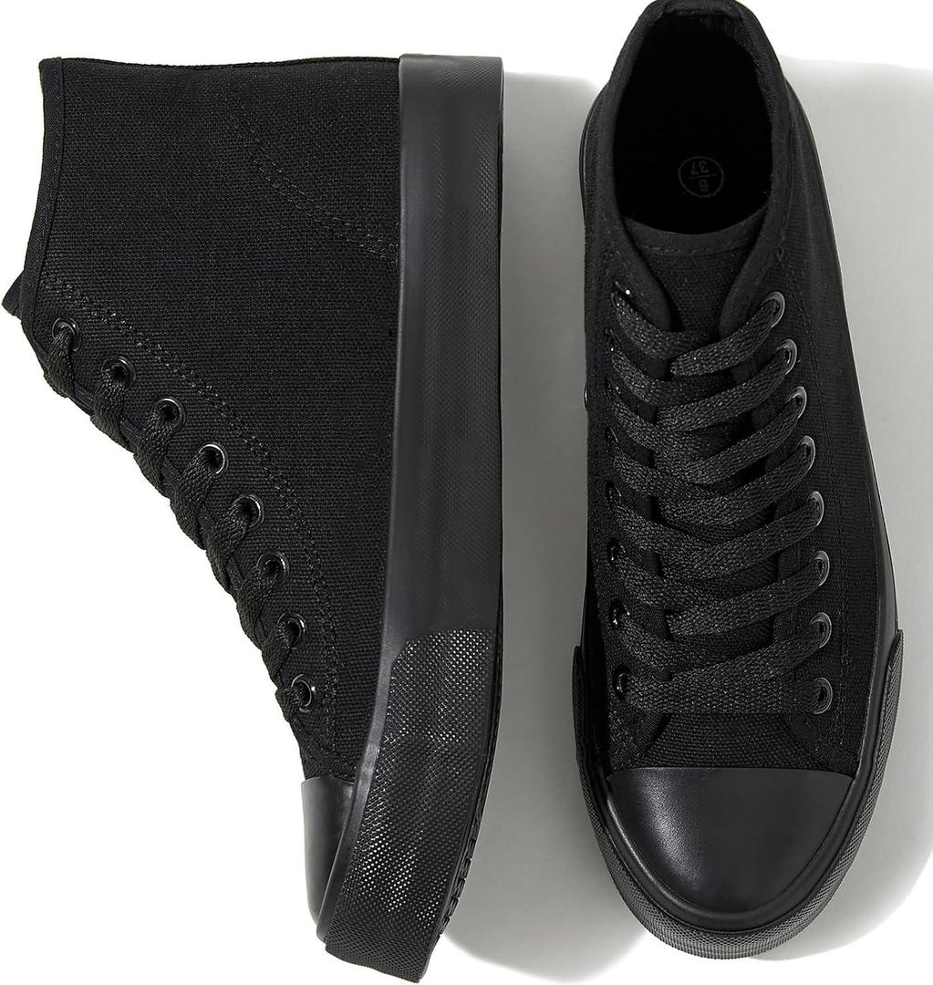 Uoidru High Top Sneakers for Women Canvas Shoes White Canvas High Tops Women Casual Shoes Lace Up Fashion Sneakers (Full Black,US9.5)