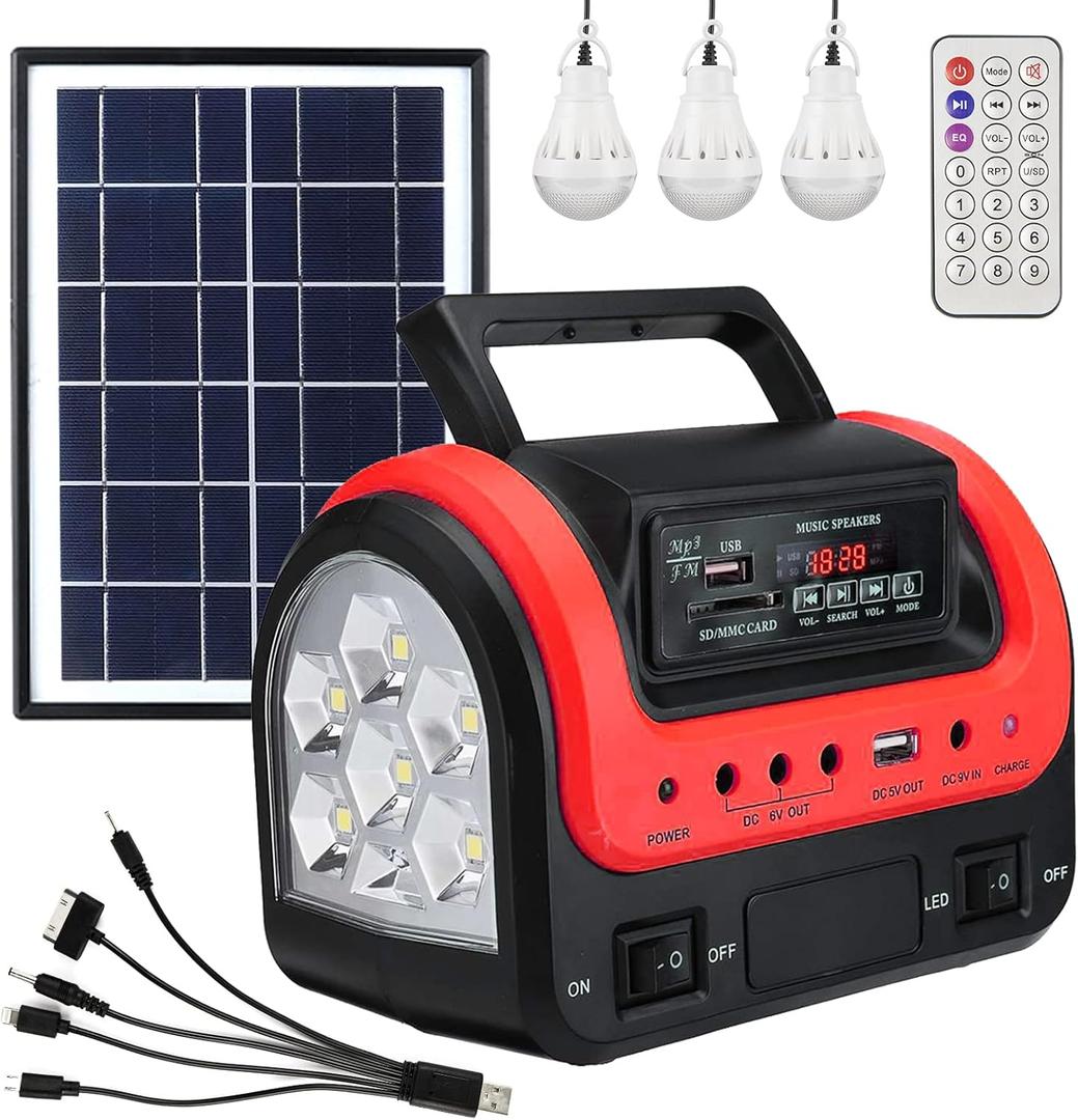 Solar Generator,Portable Power Station with Solar Panel Included,LiFePO4 Battery Mini Portable Generator with DC/USB Outlets,Quiet Generators LED Flashlight for Home Use, Camping(Red)