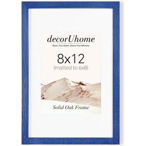 decorUhome Solid Oak Wood 8x12 Picture Frame, Display Pictures 6x8 with Mat or 8x12 without Mat, Wall & Tabletop Display Photo Frame, Blue, 1 Pack