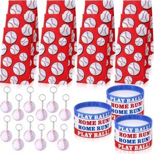 Yaomiao 36 Pieces Baseball Party Favors Set, Include 12 Baseball Treat Bags 12 Mini Baseball Keychains 12 Silicone Baseball Bracelets Baseball Snack Candy Gift Bags for Team Party Supplies