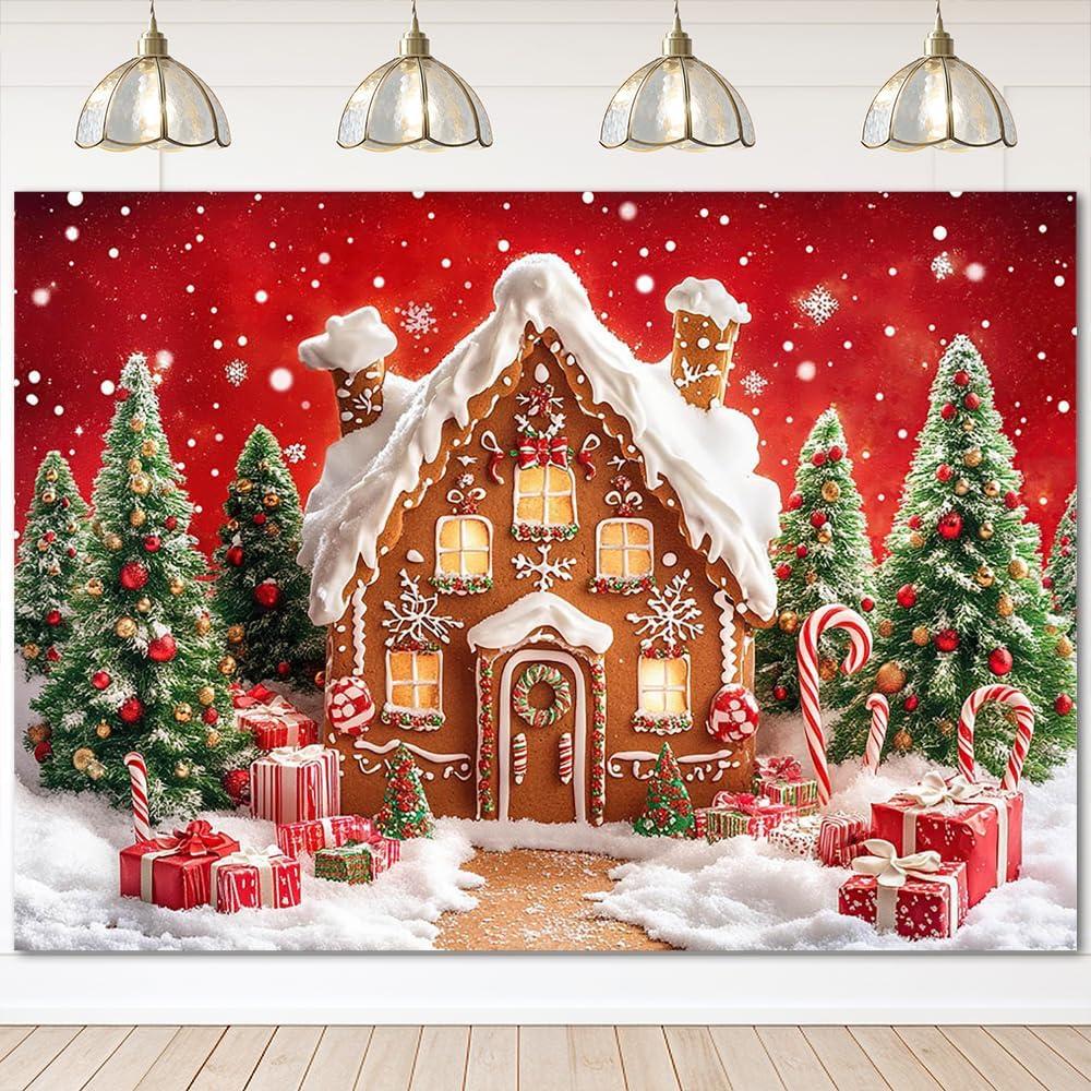 Mocsicka Christmas Backdrop Gingerbread House Christmas Photo Backdrop Gingerbread Xmas Holiday Photography Backdrops (10x7ft)