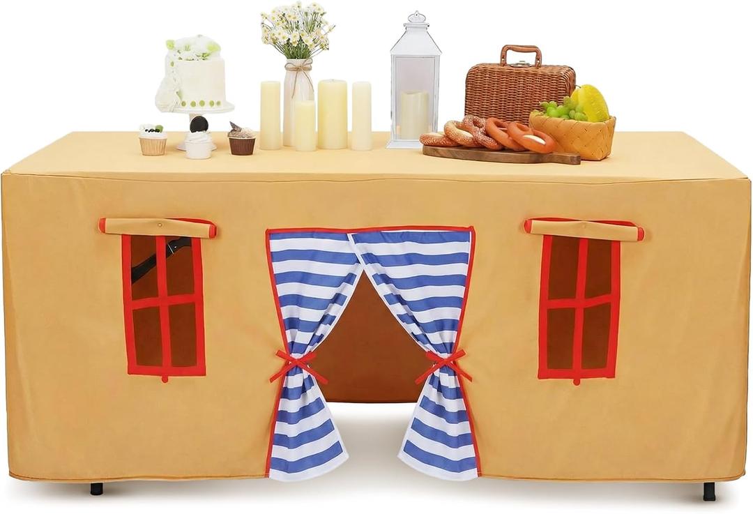Oudain 10ft x 7.5ft Large Tablecloth Playhouse for Kid Table Fort Cover Table Cloth Tent Playhouse for Dining Room Birthday Indoor Outdoor Party Playground (Yellow Blue Colors,Fairy Style)