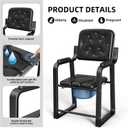 Heavy Duty Bedside Commode Chair, High Backrest PU Leather Armchair with Extra Soft Padded Cushion, Elderly Safety Toilet Seat for Living Room Bedroom, Supports up to 350lbs (Black)