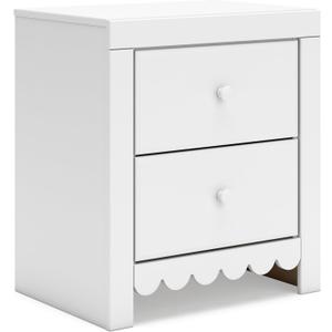 Signature Design by Ashley Mollviney Minimalist 2 Drawer Nightstand with USB Ports, 24.25" Tall, White