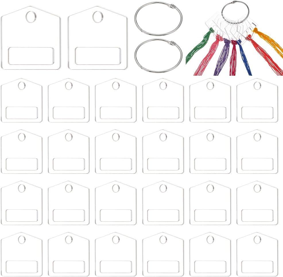 BENECREAT 40 Pcs Acrylic Floss Drops, Clear Embroidery Floss Bobbins with 2 Pcs Stainless Steel Rings, Winding Boards for Sewing Thread, Embroidery Floss, DIY Crafts and Projects